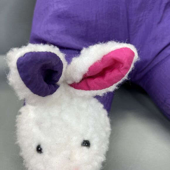 Rabbit Puffy Style Plush Nylon Parachute Purple Pink Bunny Slippers Vintage - Picture 5 of 12